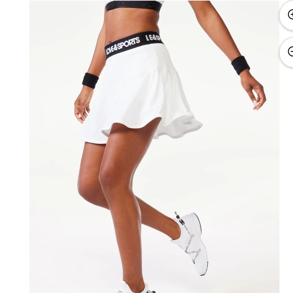 White Tennis Skort with Pockets and Black Logo Waistband Sz S